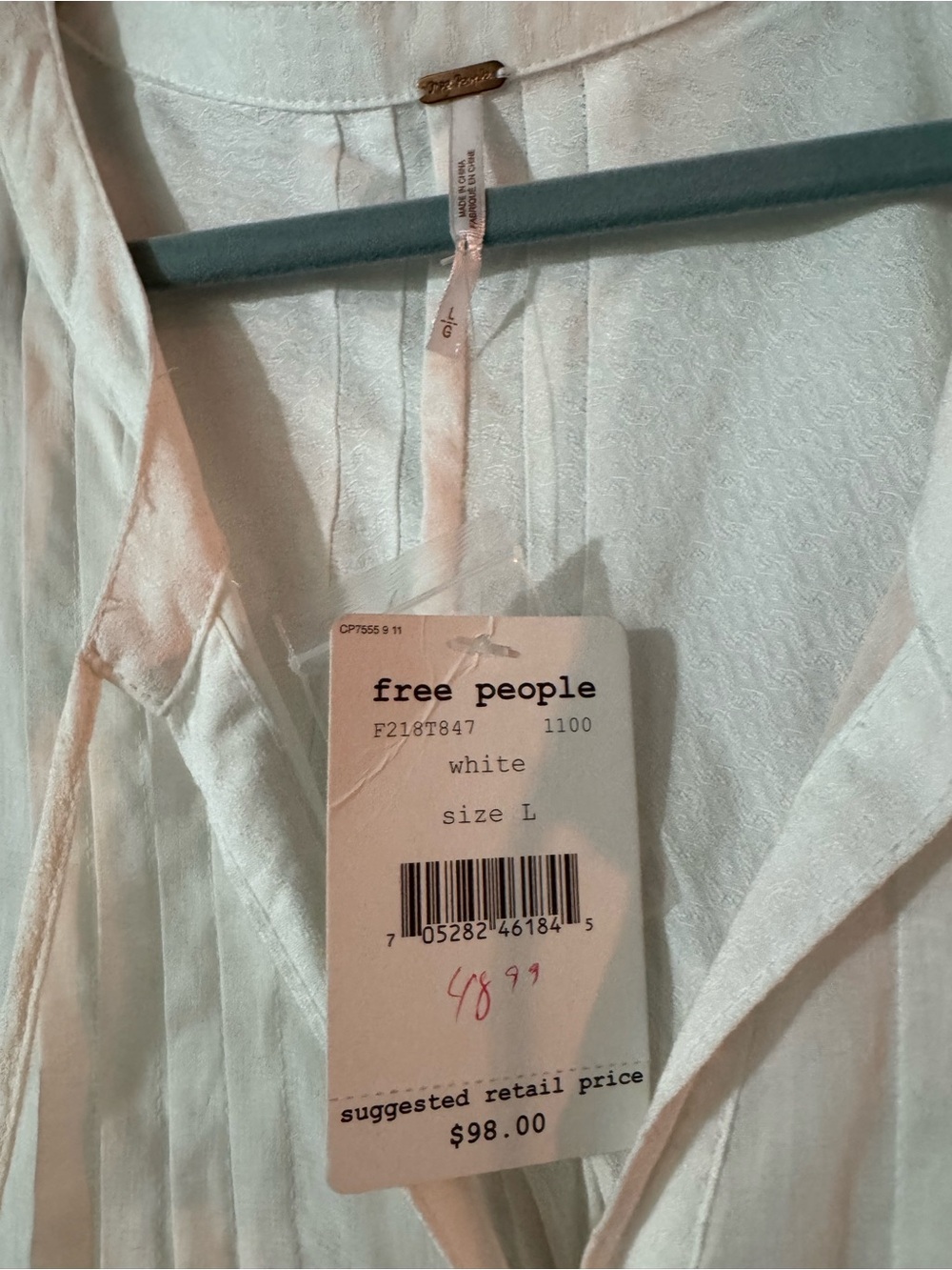 Free People Cream Pintuck Button-Front Peplum Tunic - Picture 3 of 3